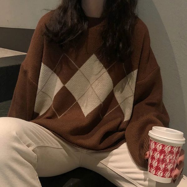 argyle sweater women winter knitted sweater warm pullovers female loose knit sweater geometric pattern oversized ladies, White;black
argyle sweater women winter knitted sweater warm pullovers female loose knit sweater geometric pattern oversized ladies, White;black