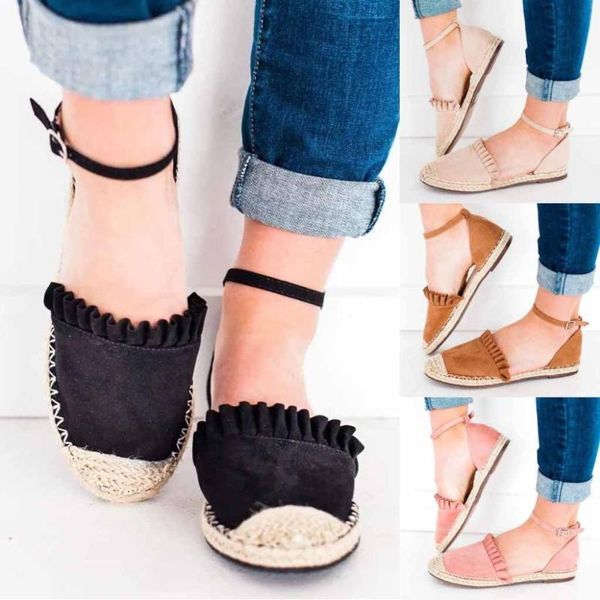 spring summer fashion retro flat casual shoes straw linen buckle ruffle pumps women's outdoor round toe sandals, Black
spring summer fashion retro flat casual shoes straw linen buckle ruffle pumps women's outdoor round toe sandals, Black