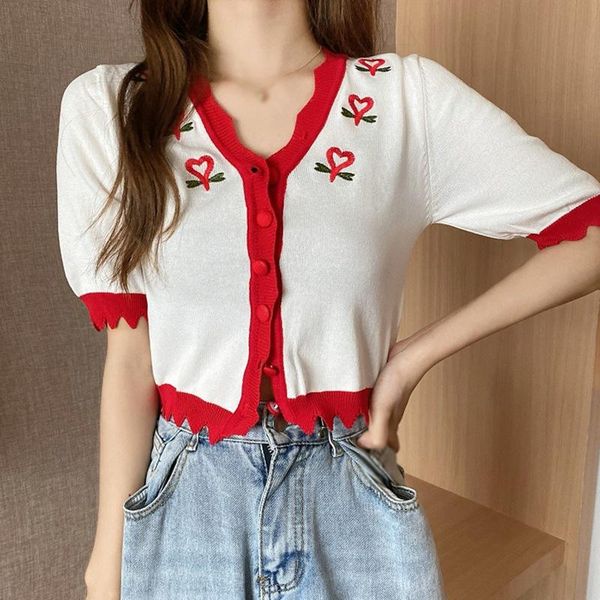 women's t-shirt etosell summer knit t shirt sweet lace embroidery women v-neck cardigan short sleeve, White 
women's t-shirt etosell summer knit t shirt sweet lace embroidery women v-neck cardigan short sleeve, White
