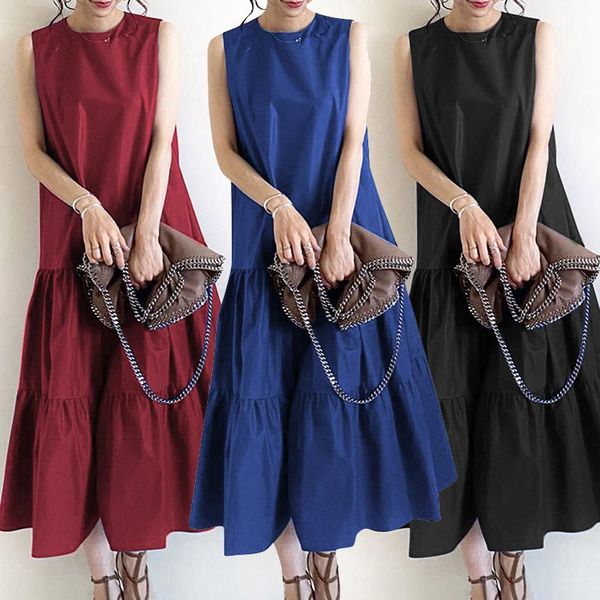 summer dress elegant women sleeveless solid ruffles sundress casual o neck tanks vestidos femme robe party sarafans dresses, Black;gray
summer dress elegant women sleeveless solid ruffles sundress casual o neck tanks vestidos femme robe party sarafans dresses, Black;gray