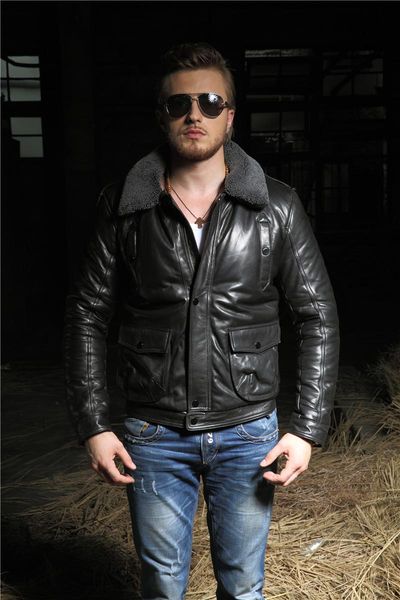 men's leather & faux genuine short winter pilot jacket mens sheepskin coat men clothes blouson cuir homme 7125 kj1168, Black
men's leather & faux genuine short winter pilot jacket mens sheepskin coat men clothes blouson cuir homme 7125 kj1168, Black