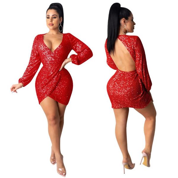 casual dresses bodycon dress european style sequin woman banquet sequined v-neck ruffled backless sexy, Black;gray
casual dresses bodycon dress european style sequin woman banquet sequined v-neck ruffled backless sexy, Black;gray