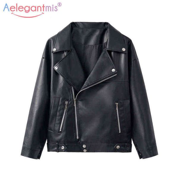 aelegantmis loose pu faux leather jacket women classic moto biker jacket autumn winter lady basic coat plus size outerwear 211130, Black
aelegantmis loose pu faux leather jacket women classic moto biker jacket autumn winter lady basic coat plus size outerwear 211130, Black