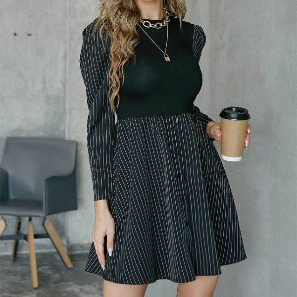 casual dresses moda feminina novo vestido outono listra emenda em torno do pescoço manga longa falso dois estilo ocidental temperamento casu, Black;gray
casual dresses moda feminina novo vestido outono listra emenda em torno do pescoço manga longa falso dois estilo ocidental temperamento casu, Black;gray