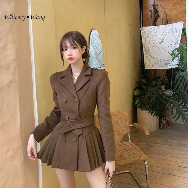 2021 autumn winter fashion vintage style pleated skirt hem slim sashes blend wool coat women woolen outwear women's jackets, Black;brown
2021 autumn winter fashion vintage style pleated skirt hem slim sashes blend wool coat women woolen outwear women's jackets, Black;brown
