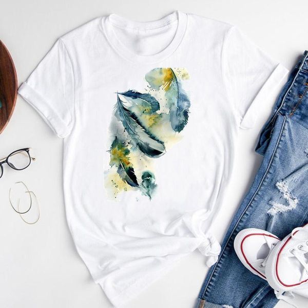 women's t-shirt women graphic cartoon feather watercolor 2021 short sleeve summer fashion print female clothes tees tshirt, White
women's t-shirt women graphic cartoon feather watercolor 2021 short sleeve summer fashion print female clothes tees tshirt, White