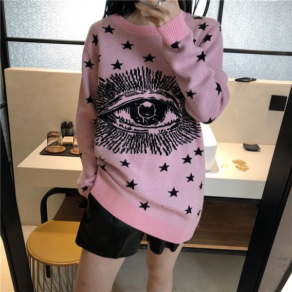 pink glasses sweet loose eyes star age reducing pullover sweater long sleeve sweater, White
pink glasses sweet loose eyes star age reducing pullover sweater long sleeve sweater, White