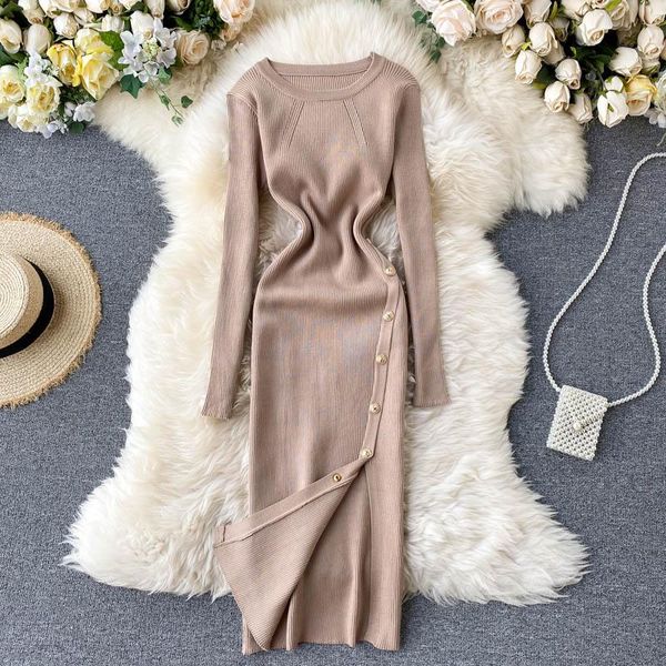 button slim autumn bodycon knitted sweater long dress casual winter party elegant women stretch split tunic dresses, Black;gray
button slim autumn bodycon knitted sweater long dress casual winter party elegant women stretch split tunic dresses, Black;gray