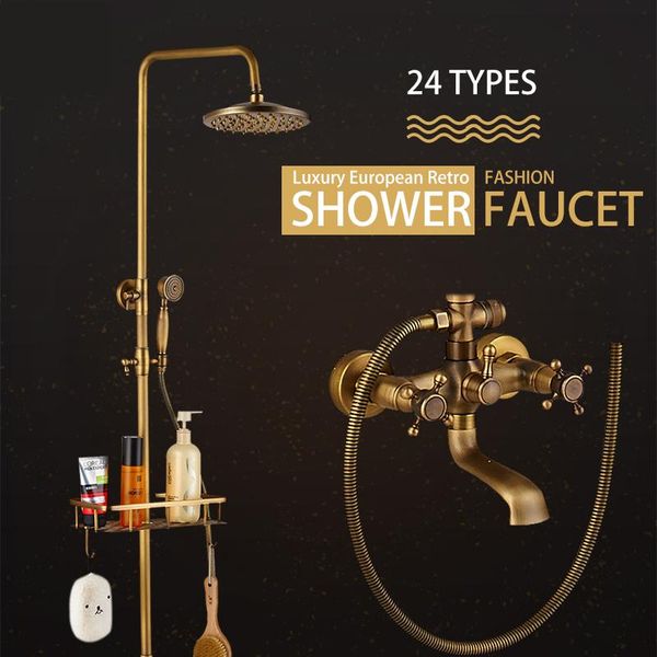 antique brass bathroom shower set faucet with commodity shelf and hangers mixer tap 8" rainfall head dual handles wall mounted sets
antique brass bathroom shower set faucet with commodity shelf and hangers mixer tap 8" rainfall head dual handles wall mounted sets