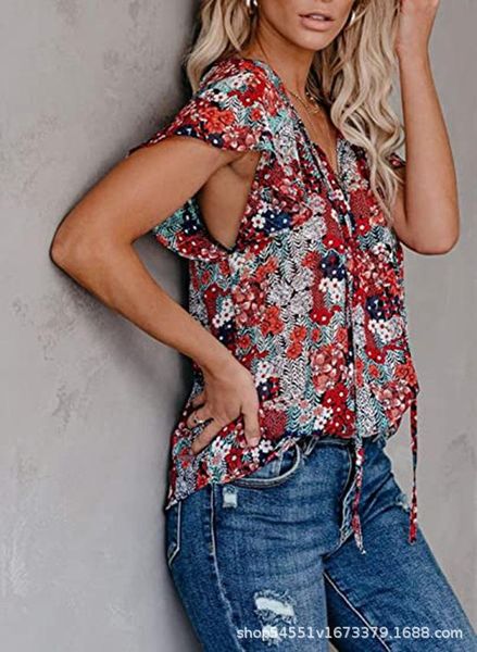 women's t-shirt summer european and american broken flower printed v-neck short-sleeved for women, White
women's t-shirt summer european and american broken flower printed v-neck short-sleeved for women, White