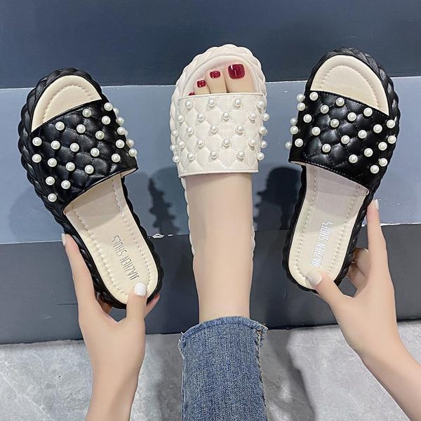 slippers pearl platform women shoes house string bead slides fashion low 2021 flat soft luxury pu, Black
slippers pearl platform women shoes house string bead slides fashion low 2021 flat soft luxury pu, Black