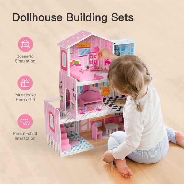 big wooden dollhouse with furniture doll house playset for kids girls gift for ages 3 years
big wooden dollhouse with furniture doll house playset for kids girls gift for ages 3 years