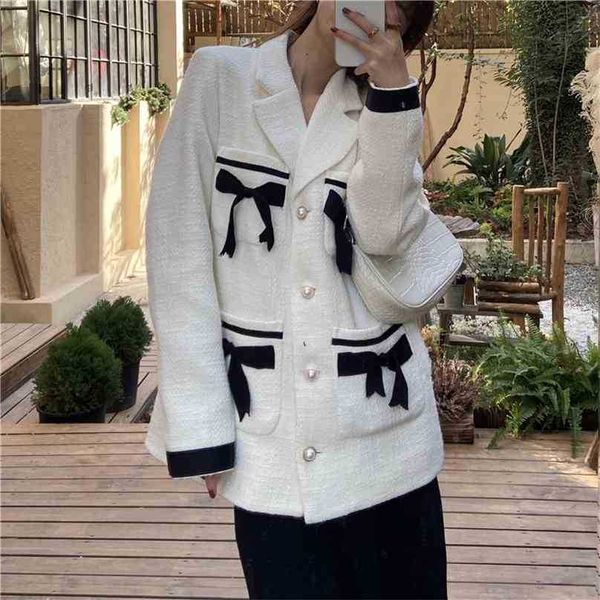 blends women coats bows outwear warm elegant turn down collar loose korean retro female casual long clothe 210525, Black 
blends women coats bows outwear warm elegant turn down collar loose korean retro female casual long clothe 210525, Black