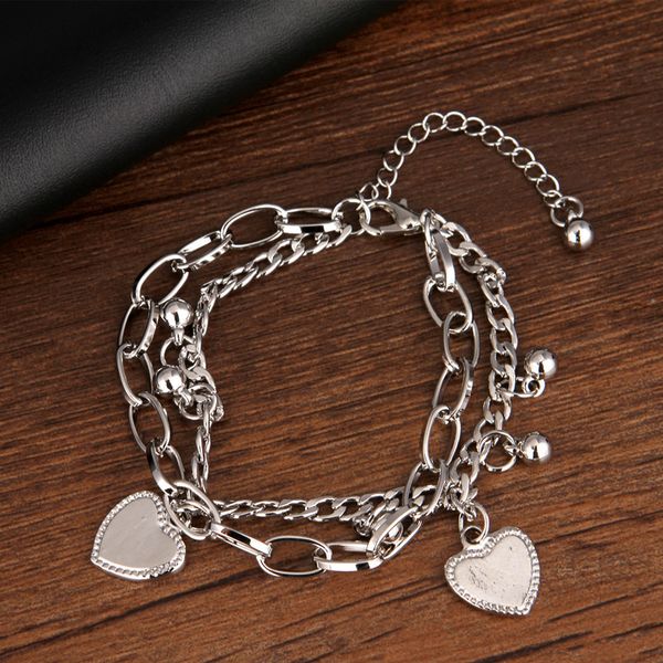 design jewelry court girl love pendant multi peach heart metal ball tassel double layer bracelet, Black 
design jewelry court girl love pendant multi peach heart metal ball tassel double layer bracelet, Black
