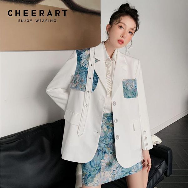 women's suits & blazers cheerart white jacquard patchwork blazer for women elegant stylish fall 2021 fashion jackets vintage coat autum, White;black
women's suits & blazers cheerart white jacquard patchwork blazer for women elegant stylish fall 2021 fashion jackets vintage coat autum, White;black