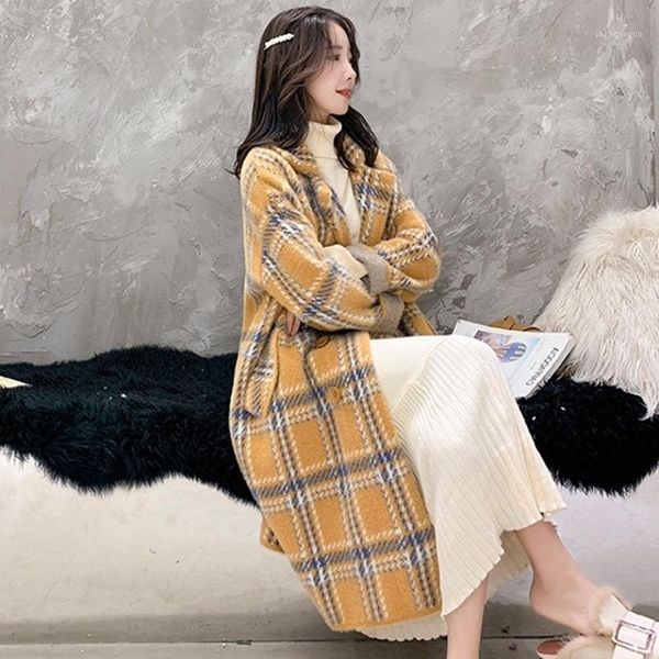 women's wool & blends manteaux ladies long femmes plaid mink blend women elegant snow coat loose thickened cashmere winter coats, Black
women's wool & blends manteaux ladies long femmes plaid mink blend women elegant snow coat loose thickened cashmere winter coats, Black