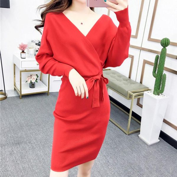 casual dresses autumn v neck with cross belt sweater knitted women dress split slim 2021 winter long sleeve solid color elegant ladies, Black;gray
casual dresses autumn v neck with cross belt sweater knitted women dress split slim 2021 winter long sleeve solid color elegant ladies, Black;gray