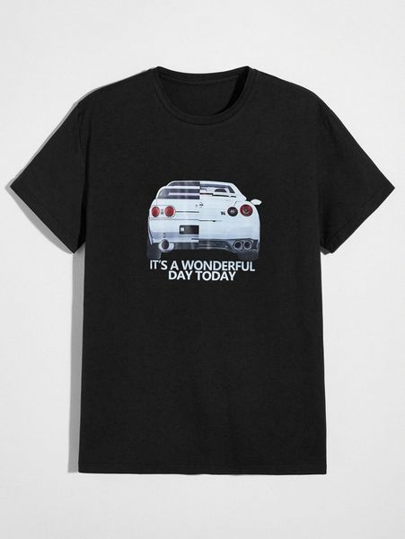 men car and slogan graphic tee y1kd#, White;black