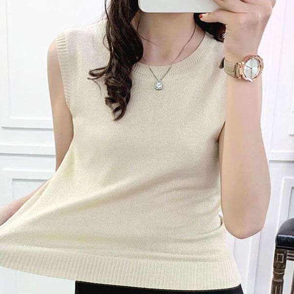 women's blouses & shirts summer women knitted blouse pullover sleeveless o-neck knit shirt blusas mujer de moda 2021 f19, White
women's blouses & shirts summer women knitted blouse pullover sleeveless o-neck knit shirt blusas mujer de moda 2021 f19, White