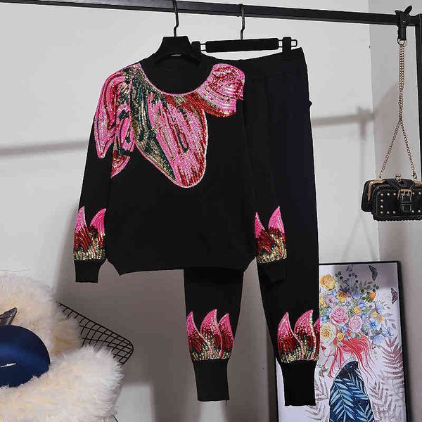 women's two piece pants fashion knitted tracksuit outfits women sequin long sleeve pullover sweater set loose black knit suit fema, White
women's two piece pants fashion knitted tracksuit outfits women sequin long sleeve pullover sweater set loose black knit suit fema, White