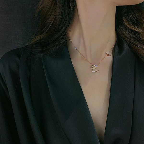 pendant necklaces titanium steel double butterfly necklace women's clavicle chain style cool wind light luxury minority versatile, Silver
pendant necklaces titanium steel double butterfly necklace women's clavicle chain style cool wind light luxury minority versatile, Silver