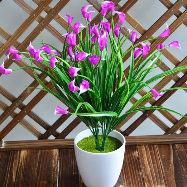 decorative flowers & wreaths 25 heads/bouquet mini artificial calla with leaf plastic flower fake lily aquatic plants home room decoration