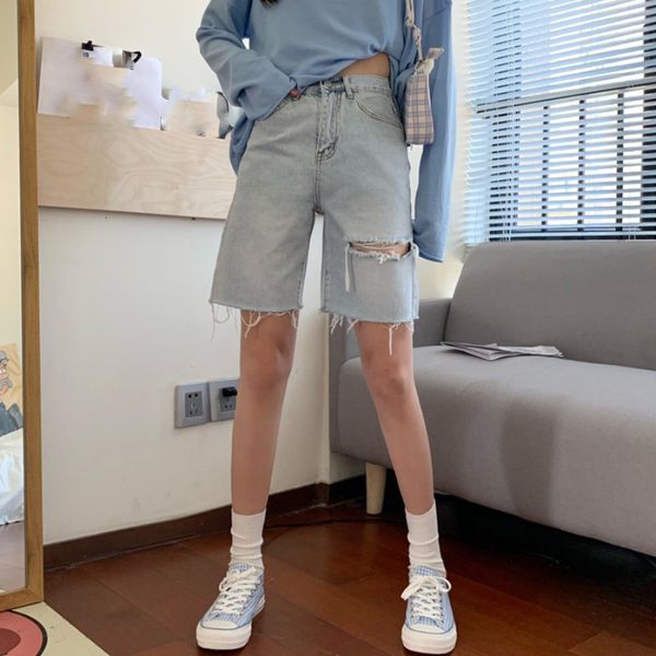 shorts summer women loose ripped jeans pale blue high waist slim short ants ladies casual denim shorts, White;black
shorts summer women loose ripped jeans pale blue high waist slim short ants ladies casual denim shorts, White;black