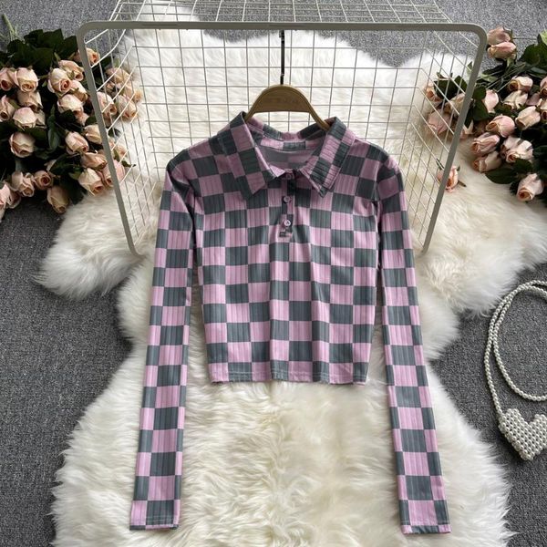 women's t-shirt singreiny autumn retro plaid blouse turndown-collar long sleeve slim short women fashion streetwear korean blouses 202, White
women's t-shirt singreiny autumn retro plaid blouse turndown-collar long sleeve slim short women fashion streetwear korean blouses 202, White