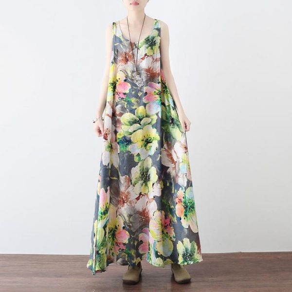 johnature vintage sleeveless maxi dress a-line print ankle-length summer dress o-neck loose cotton linen long women dress 210521, Black;gray
johnature vintage sleeveless maxi dress a-line print ankle-length summer dress o-neck loose cotton linen long women dress 210521, Black;gray