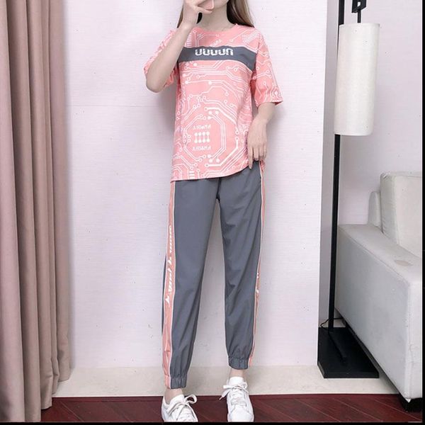 fashion casual sets two piece womens tracksuits set length pants with t shirt summer lady sports suit pink striped trousers, Gray
fashion casual sets two piece womens tracksuits set length pants with t shirt summer lady sports suit pink striped trousers, Gray