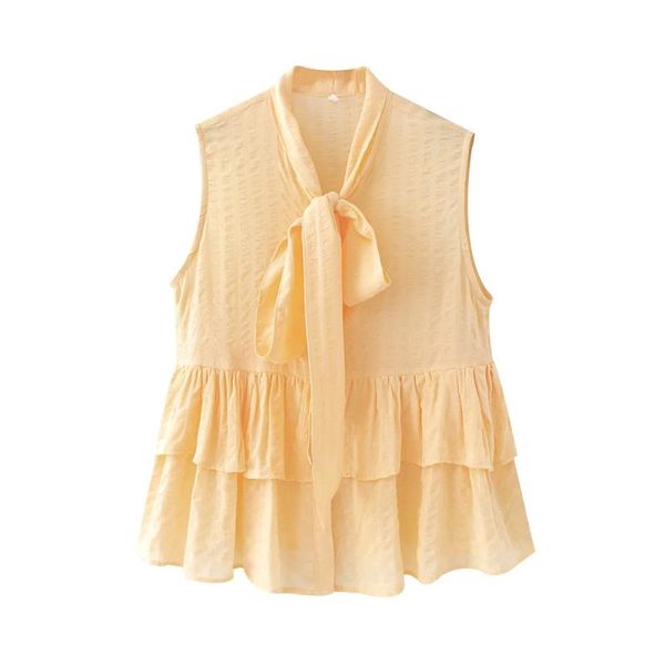 women's blouses & shirts 2021 women fashion elegant yellow bow collar female chic ruffles hem sleeveless girls casual, White
women's blouses & shirts 2021 women fashion elegant yellow bow collar female chic ruffles hem sleeveless girls casual, White