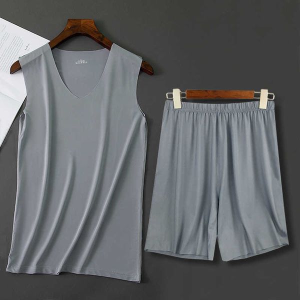 men's silk vest suit summer thin ice cool home casual pajamas fitness sports 2-piece pants, Gray
men's silk vest suit summer thin ice cool home casual pajamas fitness sports 2-piece pants, Gray