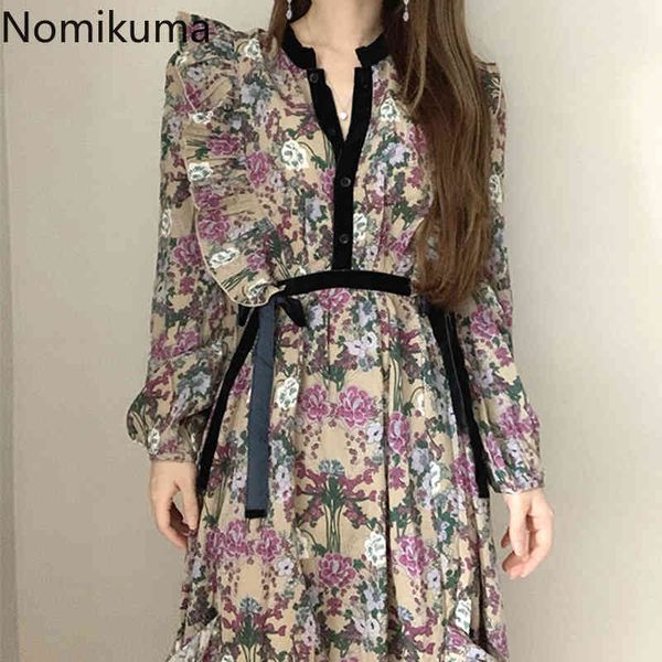 nomikuma floral elegant women dress korean ruffle v-neck puff sleeve vestidos spring new lace up slim waist dresses 6f463 210427, Black;gray
nomikuma floral elegant women dress korean ruffle v-neck puff sleeve vestidos spring new lace up slim waist dresses 6f463 210427, Black;gray