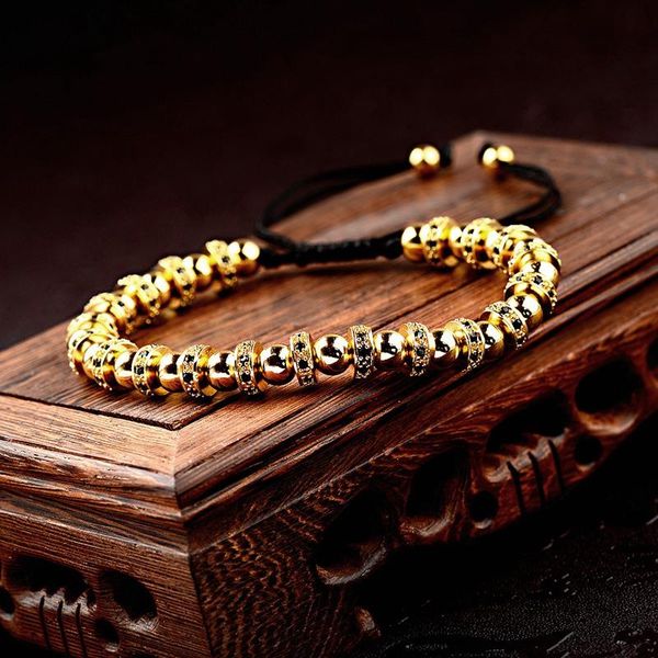 adjustable trendy luxury bracelet men women gold micro pave black cz sers spacer beads braided jewelry beaded, strands
adjustable trendy luxury bracelet men women gold micro pave black cz sers spacer beads braided jewelry beaded, strands