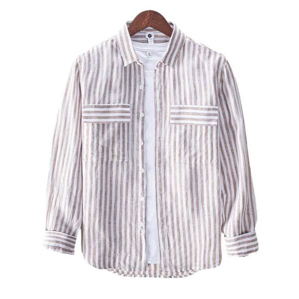 long sleeve shirt for men linen striped casual turn-down collar spring new male fashion clothing trends, White;black
long sleeve shirt for men linen striped casual turn-down collar spring new male fashion clothing trends, White;black