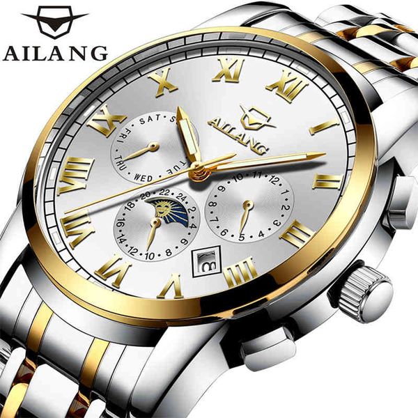 ailang automatic mechanical watches men rv multifunctional watertight calendar week month 24 hour man clock, Slivery;brown
ailang automatic mechanical watches men rv multifunctional watertight calendar week month 24 hour man clock, Slivery;brown