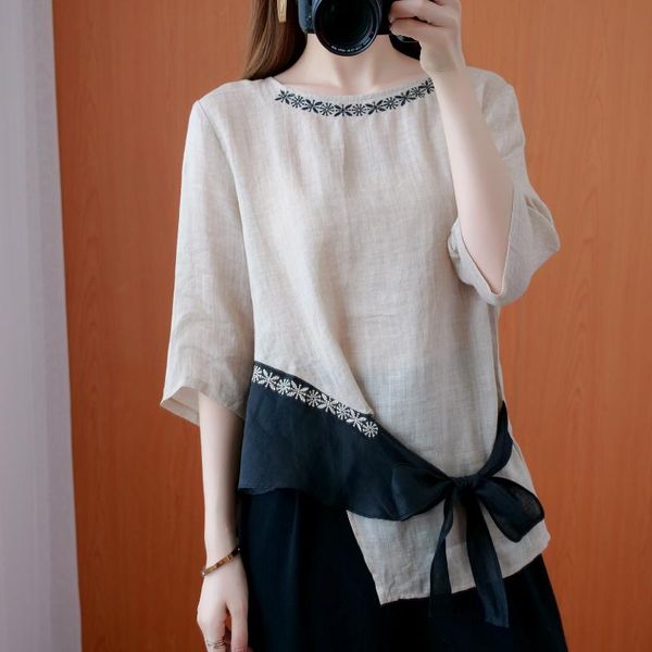women's blouses & shirts nagodo cotton linen blouse women 2021 summer chinese style embroidered stitching irregular ladies large size, White
women's blouses & shirts nagodo cotton linen blouse women 2021 summer chinese style embroidered stitching irregular ladies large size, White