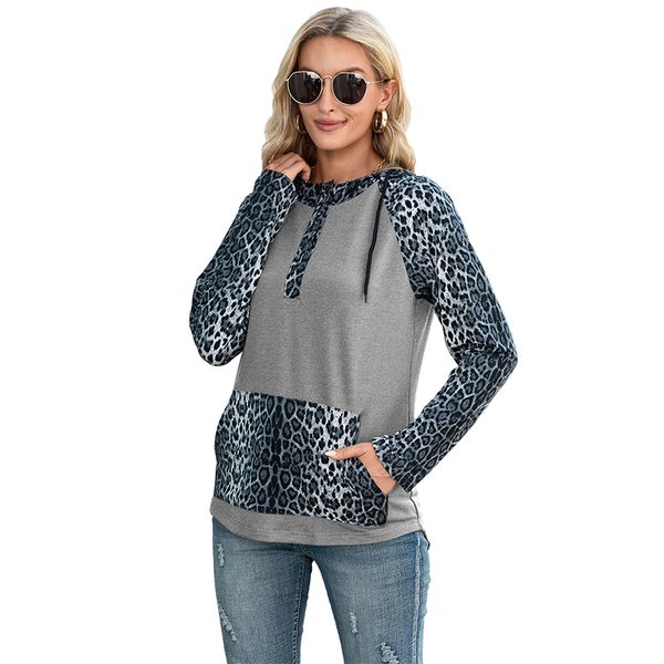 women loose hoodies leopard print button collar drawstring stitching long sleeve sweatshirts pullover, Black
women loose hoodies leopard print button collar drawstring stitching long sleeve sweatshirts pullover, Black