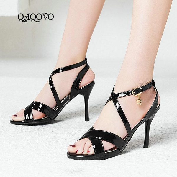 women summer high heels ladies sandals patent leather thin heel gladiator open toe party female shoes, Black
women summer high heels ladies sandals patent leather thin heel gladiator open toe party female shoes, Black