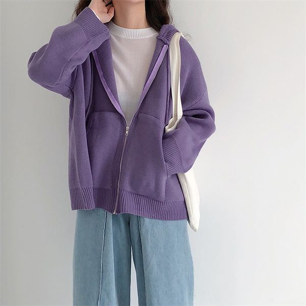 sweaters hooded preppy style knitted upscale fashion long sleeves loose thickening office lady sweaters coat, White;black
sweaters hooded preppy style knitted upscale fashion long sleeves loose thickening office lady sweaters coat, White;black