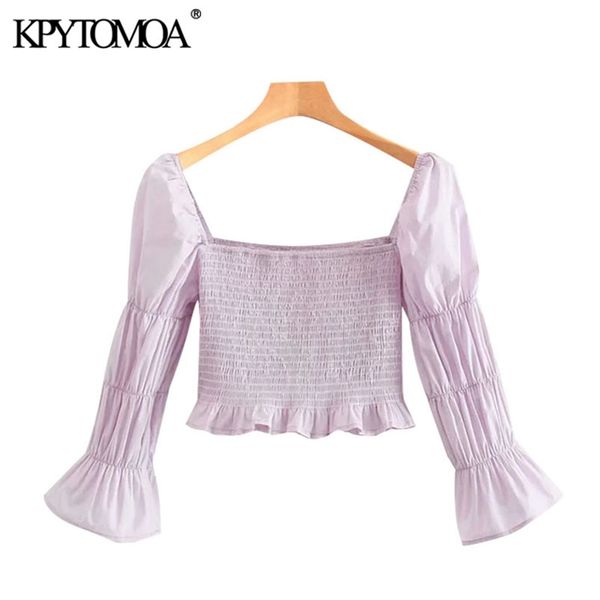 women sweet fashion with ruffled smocked cropped blouses vintage three quarter sleeve female shirts chic 210421, White
women sweet fashion with ruffled smocked cropped blouses vintage three quarter sleeve female shirts chic 210421, White