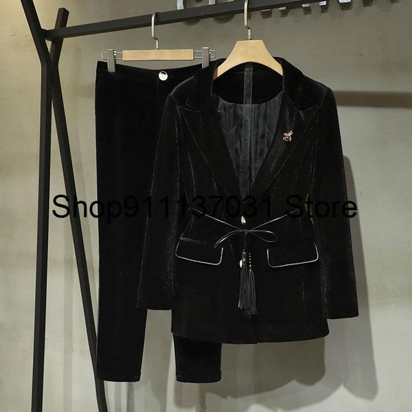 fashion women velvet black blazer coat + casual long trouse female pants suits 2 piece sets women's two, White
fashion women velvet black blazer coat + casual long trouse female pants suits 2 piece sets women's two, White