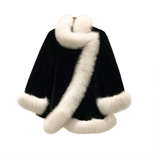 women's fur & faux coat 2021 autumn and winter mink velvet collar thickened warm cloak shawl thin fashion b020, Black
women's fur & faux coat 2021 autumn and winter mink velvet collar thickened warm cloak shawl thin fashion b020, Black