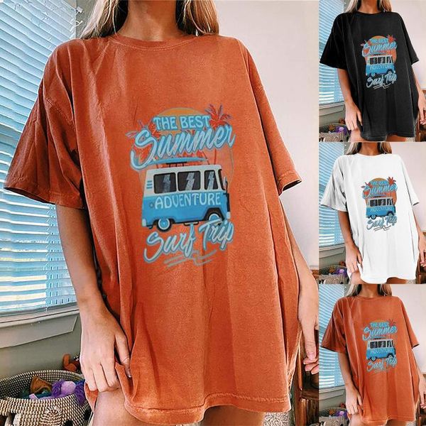 the summer adventure bus print t shirt women half sleeve drop shoulder femme t-shirt loose long for women's, White
the summer adventure bus print t shirt women half sleeve drop shoulder femme t-shirt loose long for women's, White