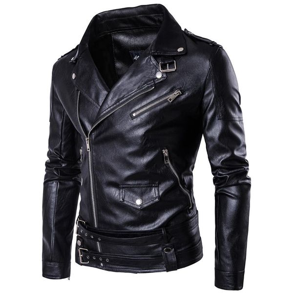 fashion leather harley motorcycle personalized inclined zipper belt jacket men's large epaulet coat, Black
fashion leather harley motorcycle personalized inclined zipper belt jacket men's large epaulet coat, Black
