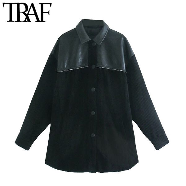 traf women fashion patchwork corduroy beads loose jacket coat vintage long sleeve button-up female outerwear chic 210415, Black;brown
traf women fashion patchwork corduroy beads loose jacket coat vintage long sleeve button-up female outerwear chic 210415, Black;brown