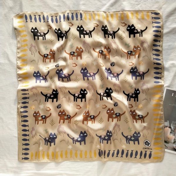 scarves 70 * 70ins spring summer scarf small square female korean artistic decoration kitten and fish neckerchief women, Blue;gray
scarves 70 * 70ins spring summer scarf small square female korean artistic decoration kitten and fish neckerchief women, Blue;gray