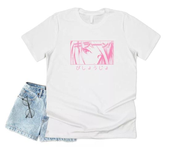 japanese anime eyes graphic t-shirt tee manga japan art cartoon, White;black