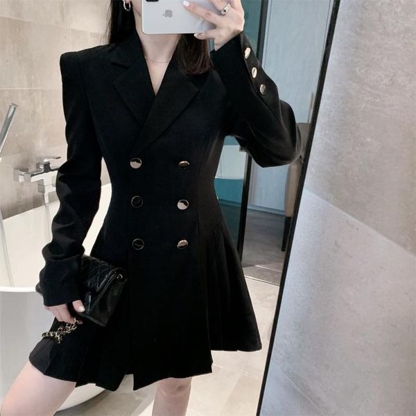 early autumn temperament show thin black female waist suit dress design feeling small casual dresses, Black;gray
early autumn temperament show thin black female waist suit dress design feeling small casual dresses, Black;gray