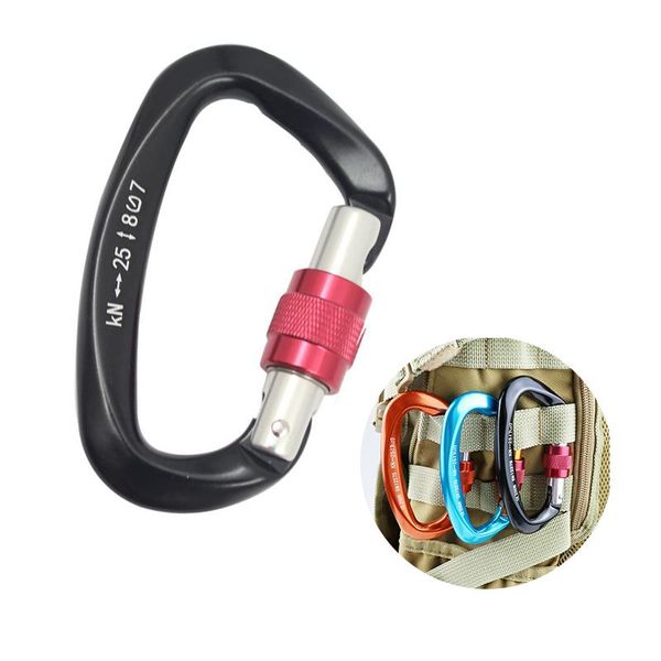 1pcs 25kn carabiner keychain aluminum alloy rock climbing outdoor d-shape screw clip lock buckle hook cords, slings and webbing
1pcs 25kn carabiner keychain aluminum alloy rock climbing outdoor d-shape screw clip lock buckle hook cords, slings and webbing